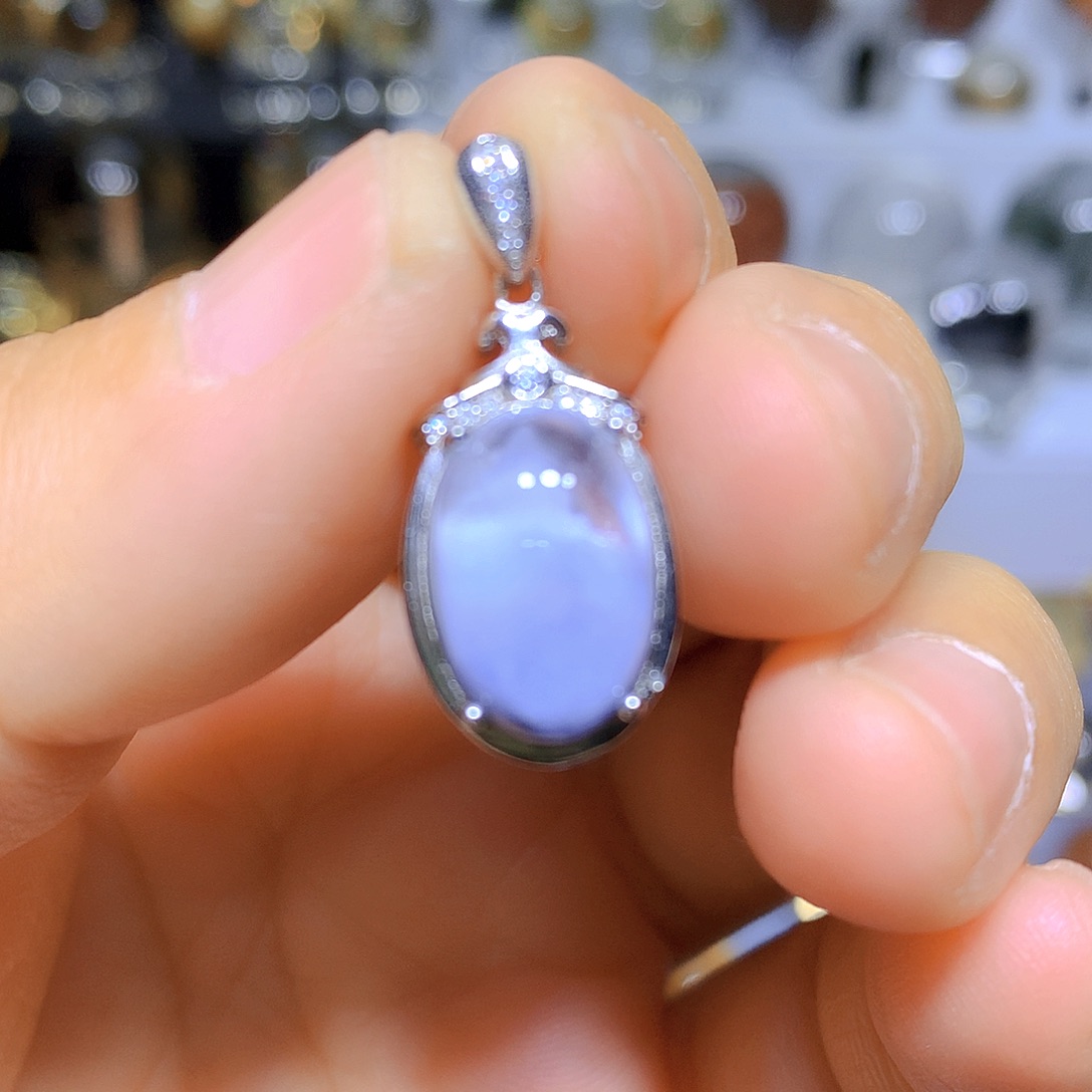 水晶吊坠银S925镶嵌天然水晶