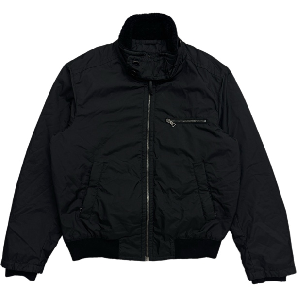 95新 Prada/普拉达 黑色尼龙毛领后背黑标logo外套54码