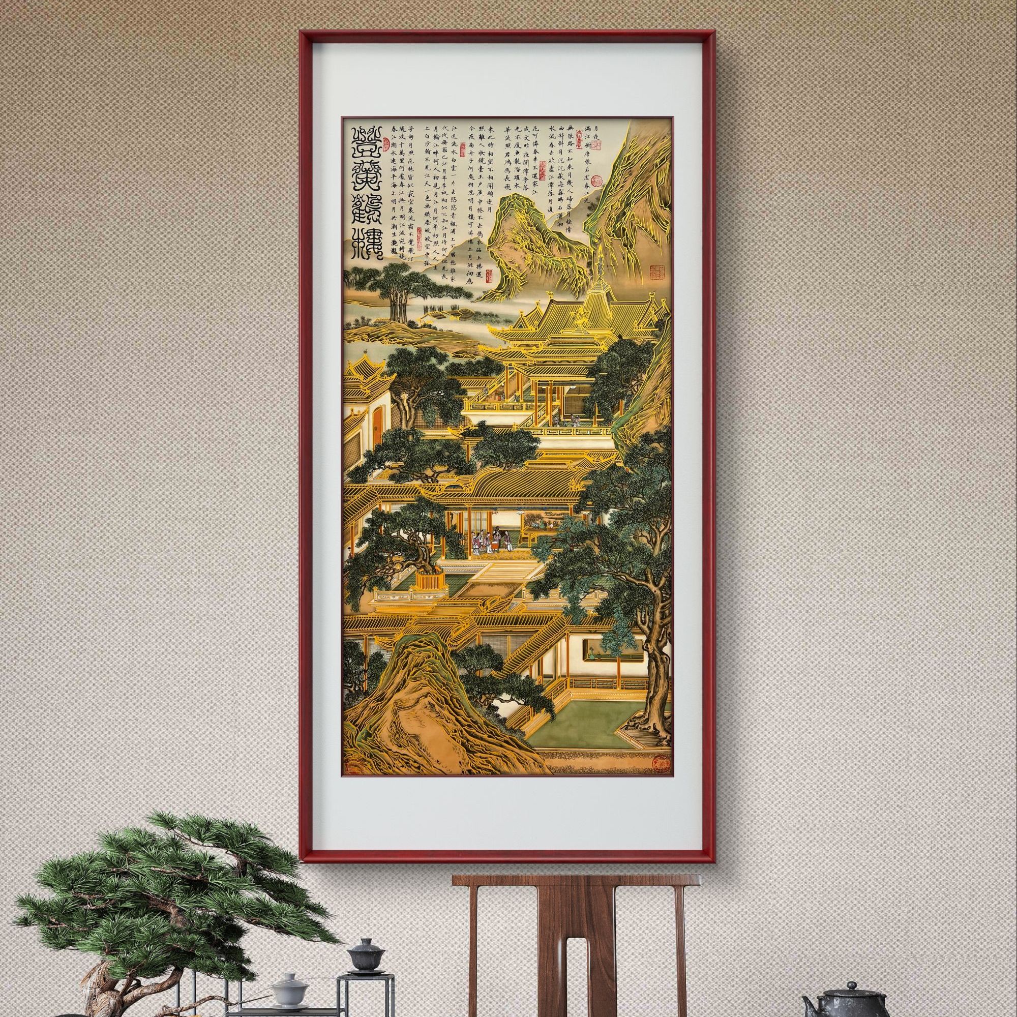 《登黄鹤楼》杭州锦丝绫布软装裱