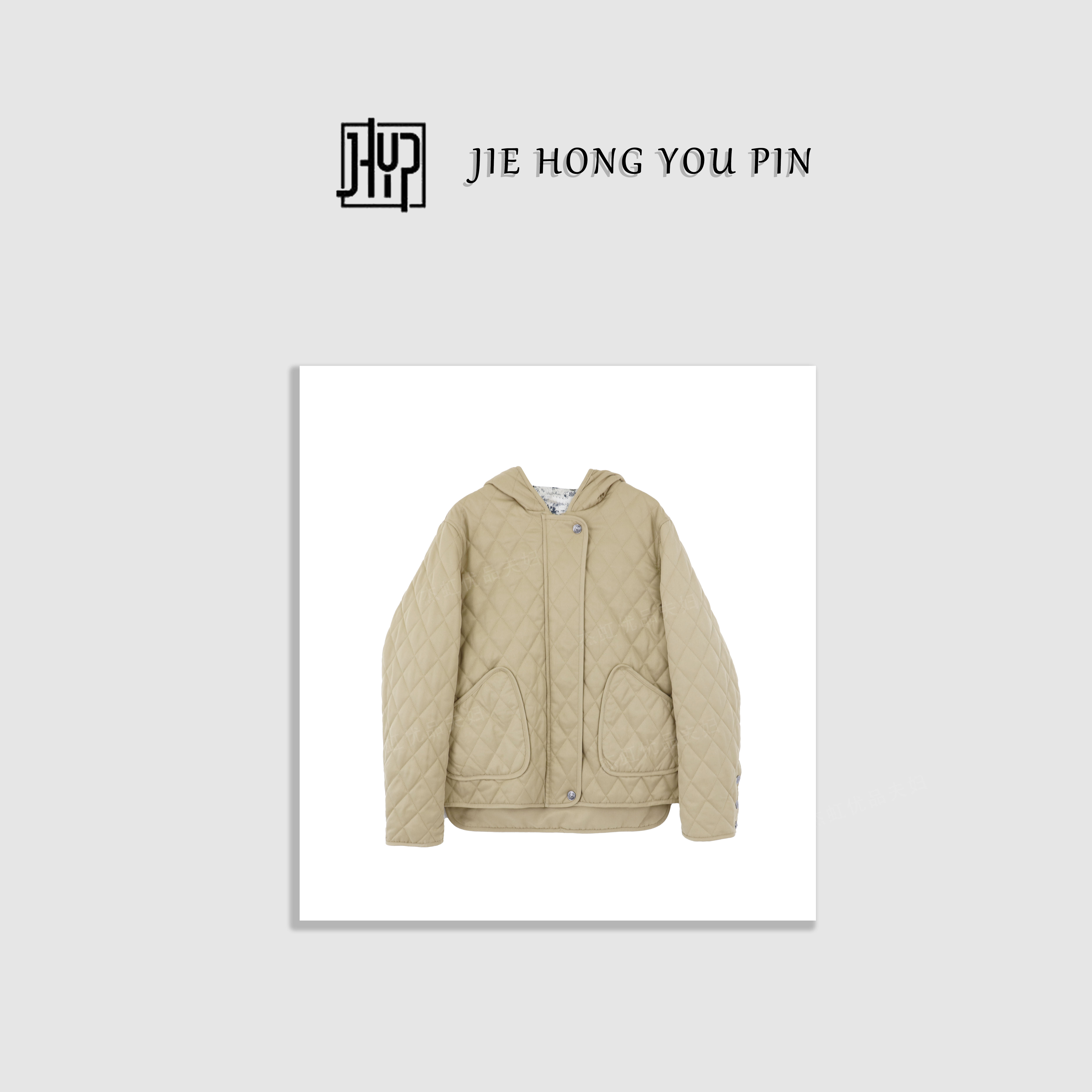 【松弛格调】欧洲站冬装复古菱形格休闲连帽棉衣外套95030