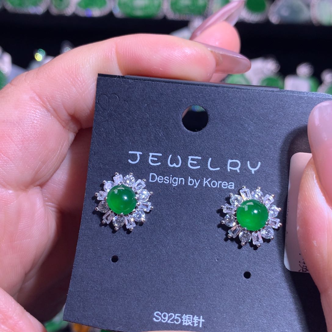 【闪购商品】银S925镶嵌翡翠耳饰天然翡翠