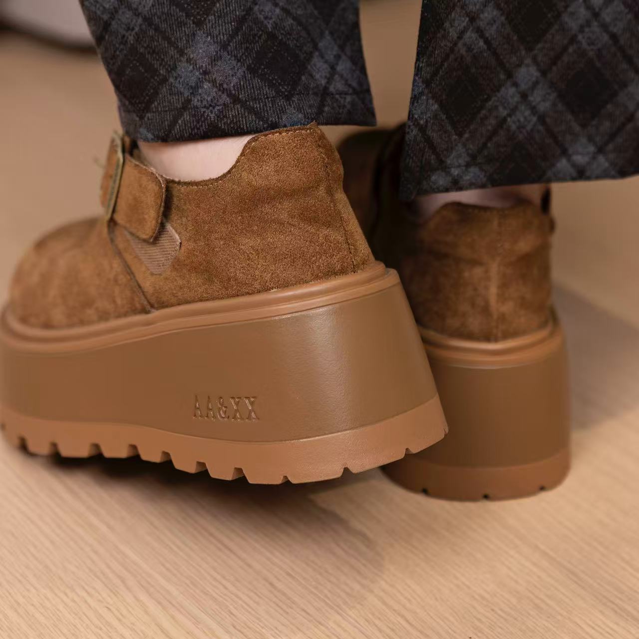 勃肯鞋女2025新款冬季复古百搭加绒厚底增高乐福棉鞋小个子松糕