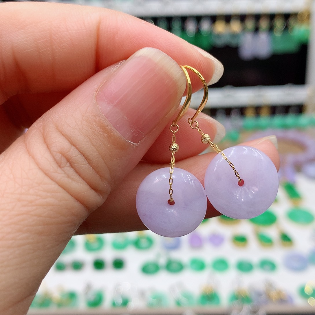 翡翠耳饰18K金镶嵌的