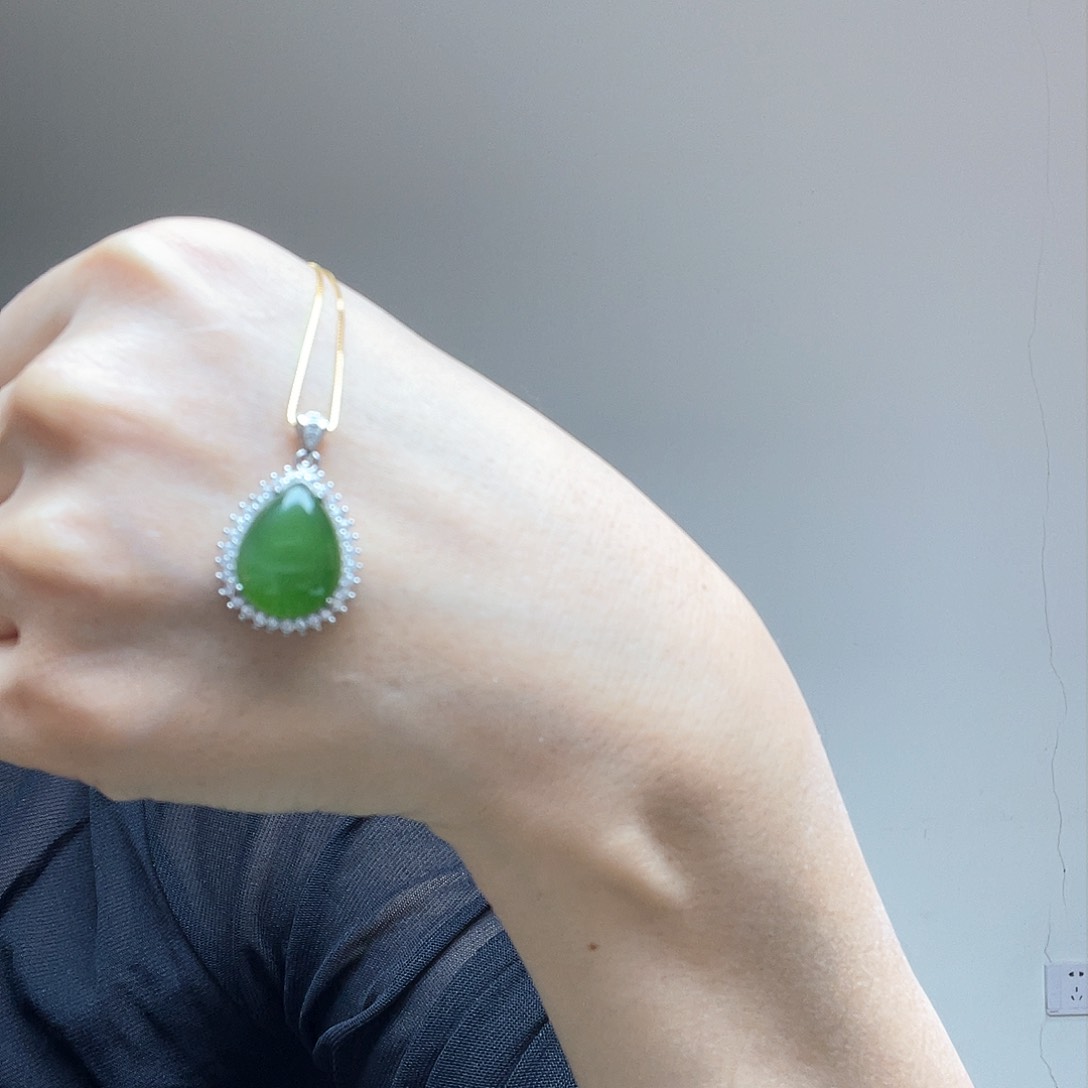 和田玉颈饰银S925镶嵌