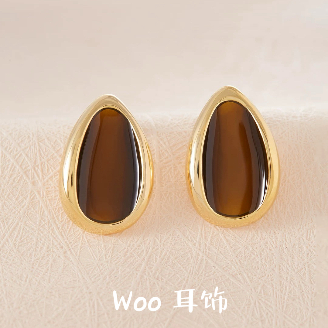 铜合金珐琅耳饰 法国【设计师】美拉德法式复古港风气质水滴耳钉