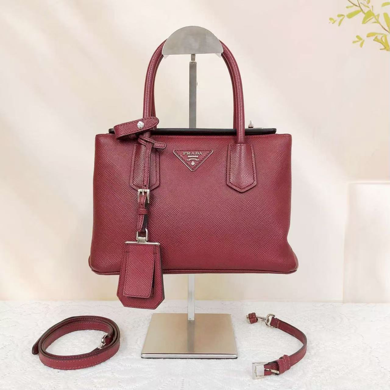 95新 Prada/普拉达 普拉达红色手提编码/二奢包包