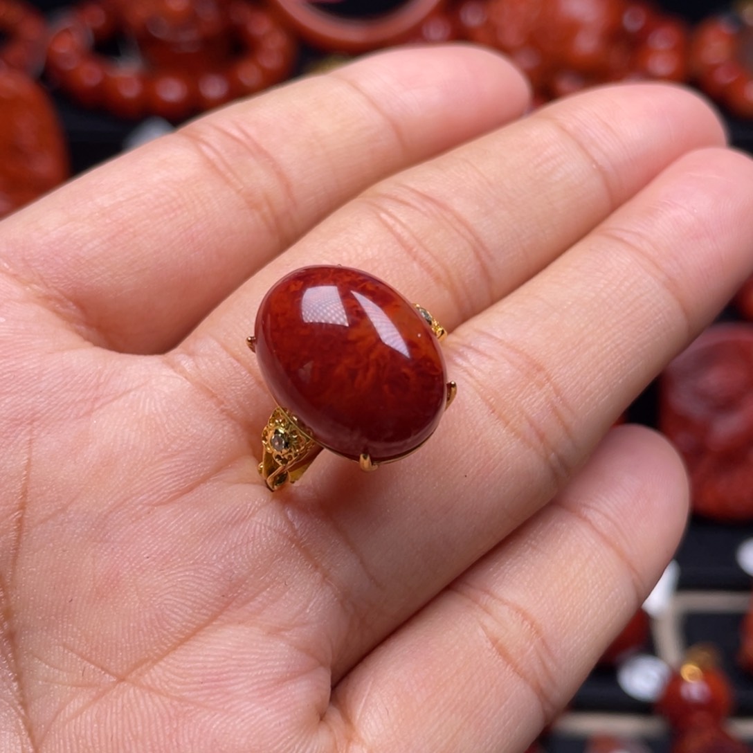 南红玛瑙珠宝奇石银S925镶嵌戒指