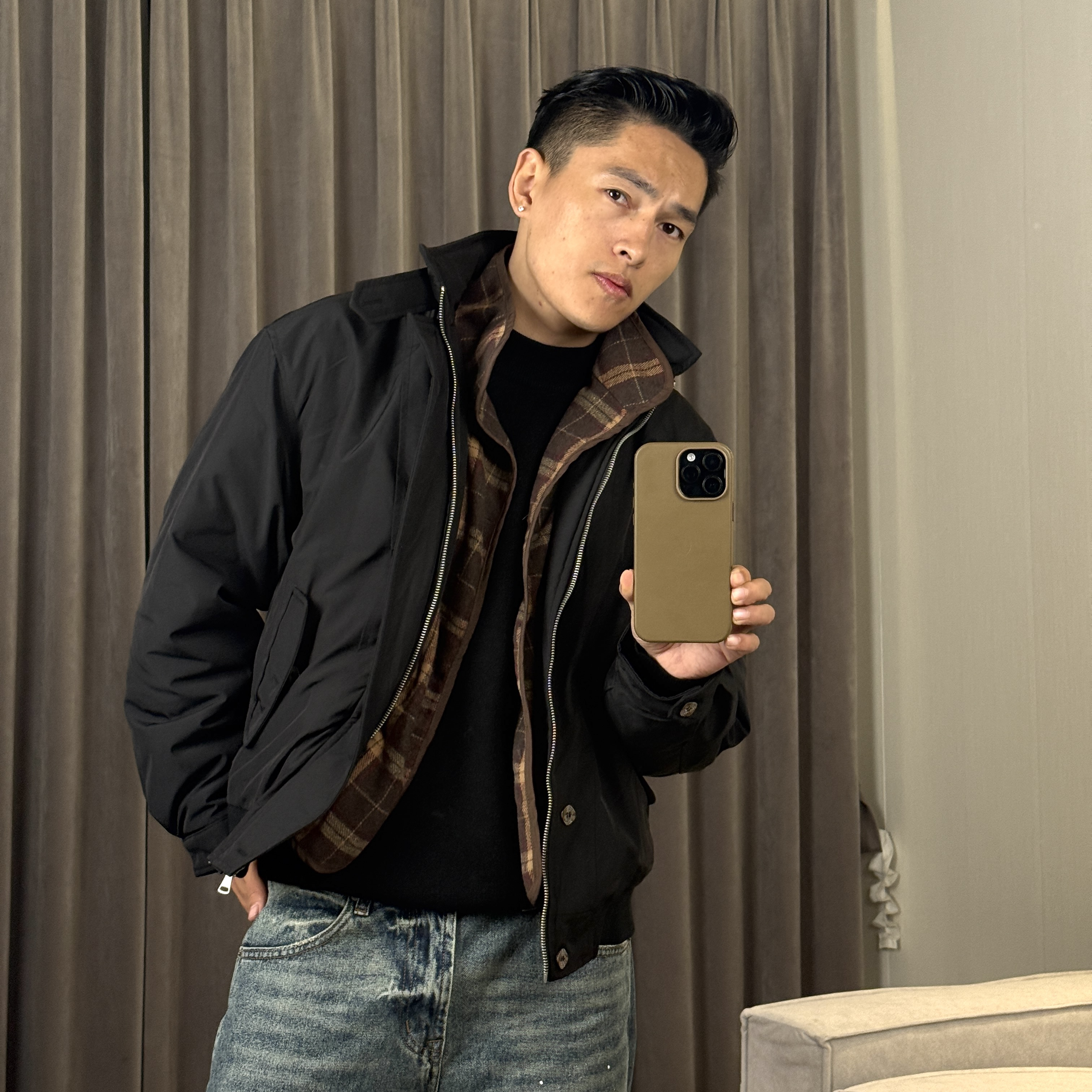 美式机能假两件格子棉服冬季男士保暖软壳棉衣外套