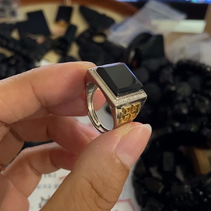 ~***~翡翠银S925镶嵌戒指墨翠
