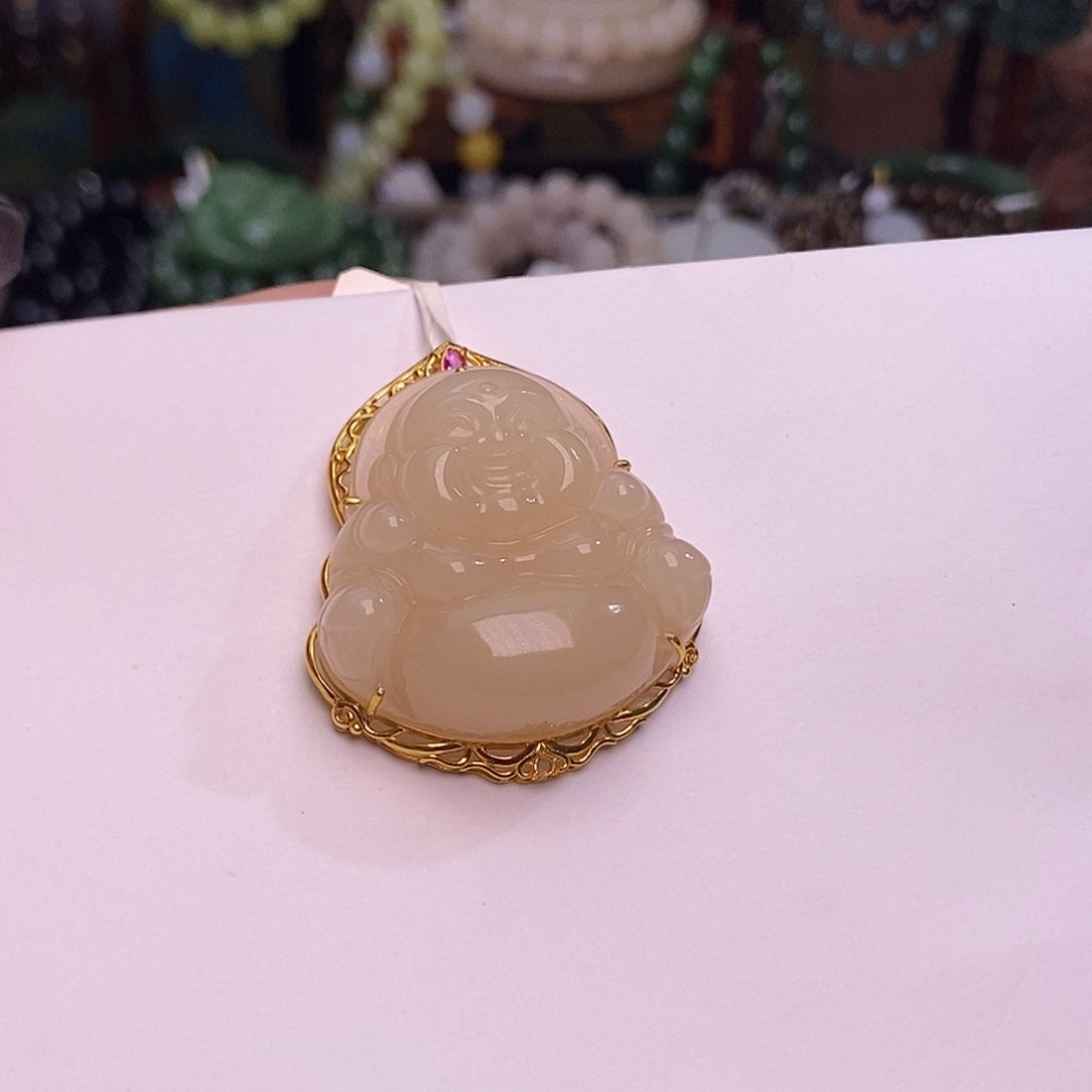 手链未镶嵌和田玉藕粉老矿料收藏毕业级红粉金镶佛公