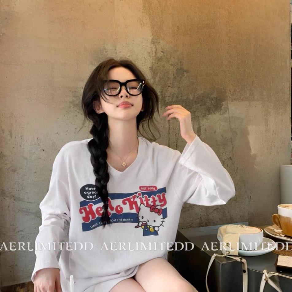木子静-[满印KT猫]百搭通勤时尚运动休闲长袖T恤-251753