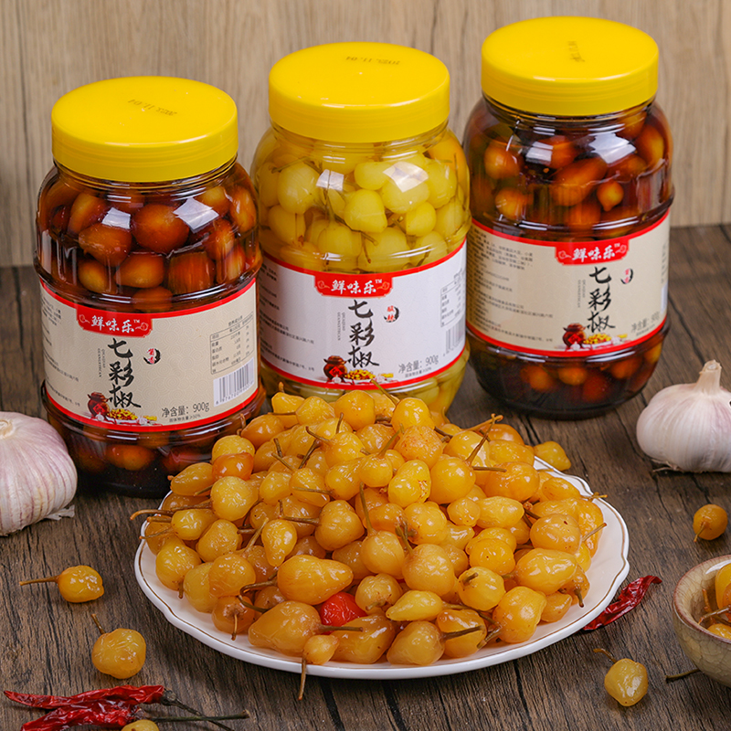 广西农家脆爽五彩泡椒七彩椒下饭爽口鲜爽酸辣下饭菜腌辣椒灯笼椒