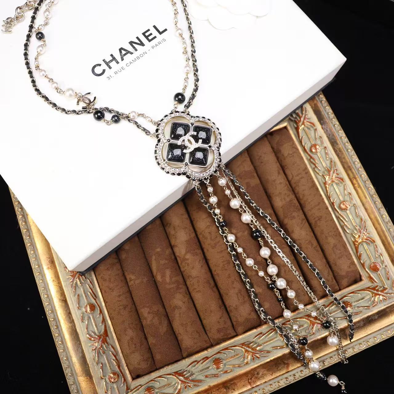 95新 Chanel/香奈儿 柚礼中古/香奈儿多层黑白流苏项链np511024