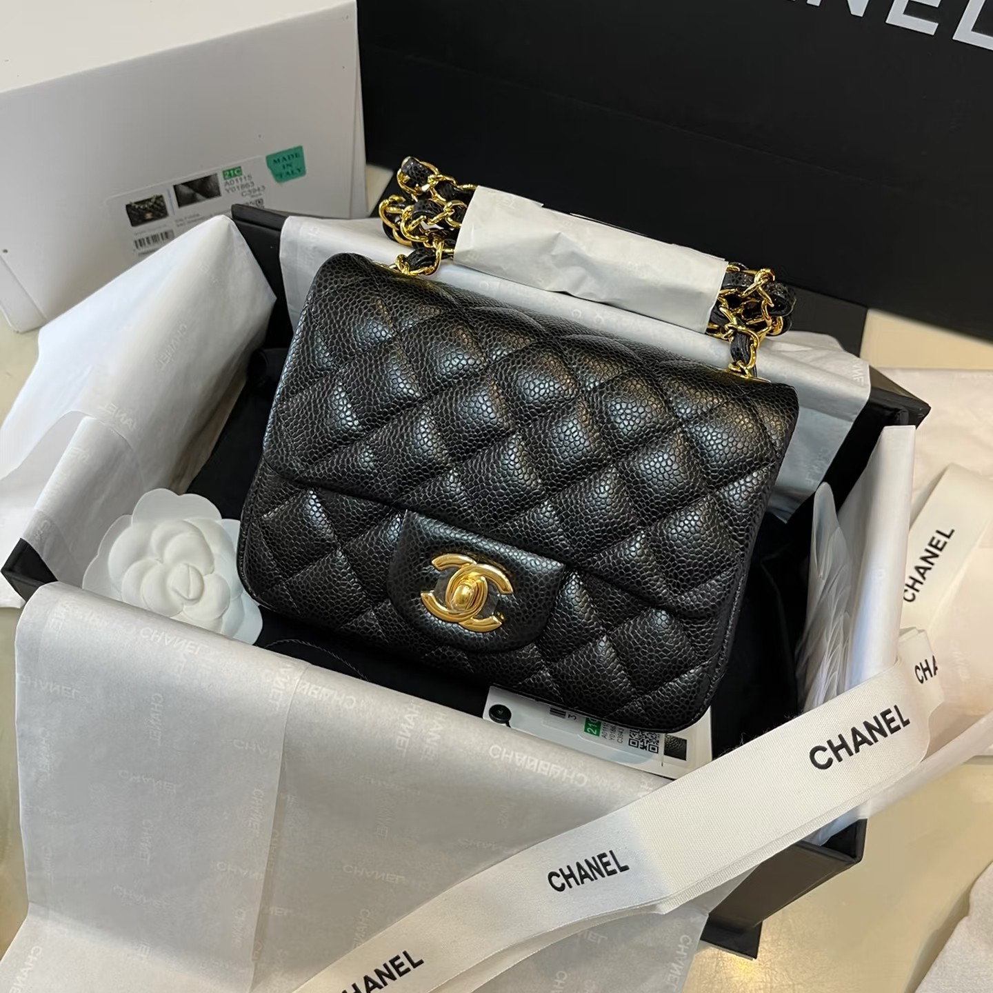 99新 Chanel/香奈儿 香奈儿 方胖子黑金荔枝牛/优品