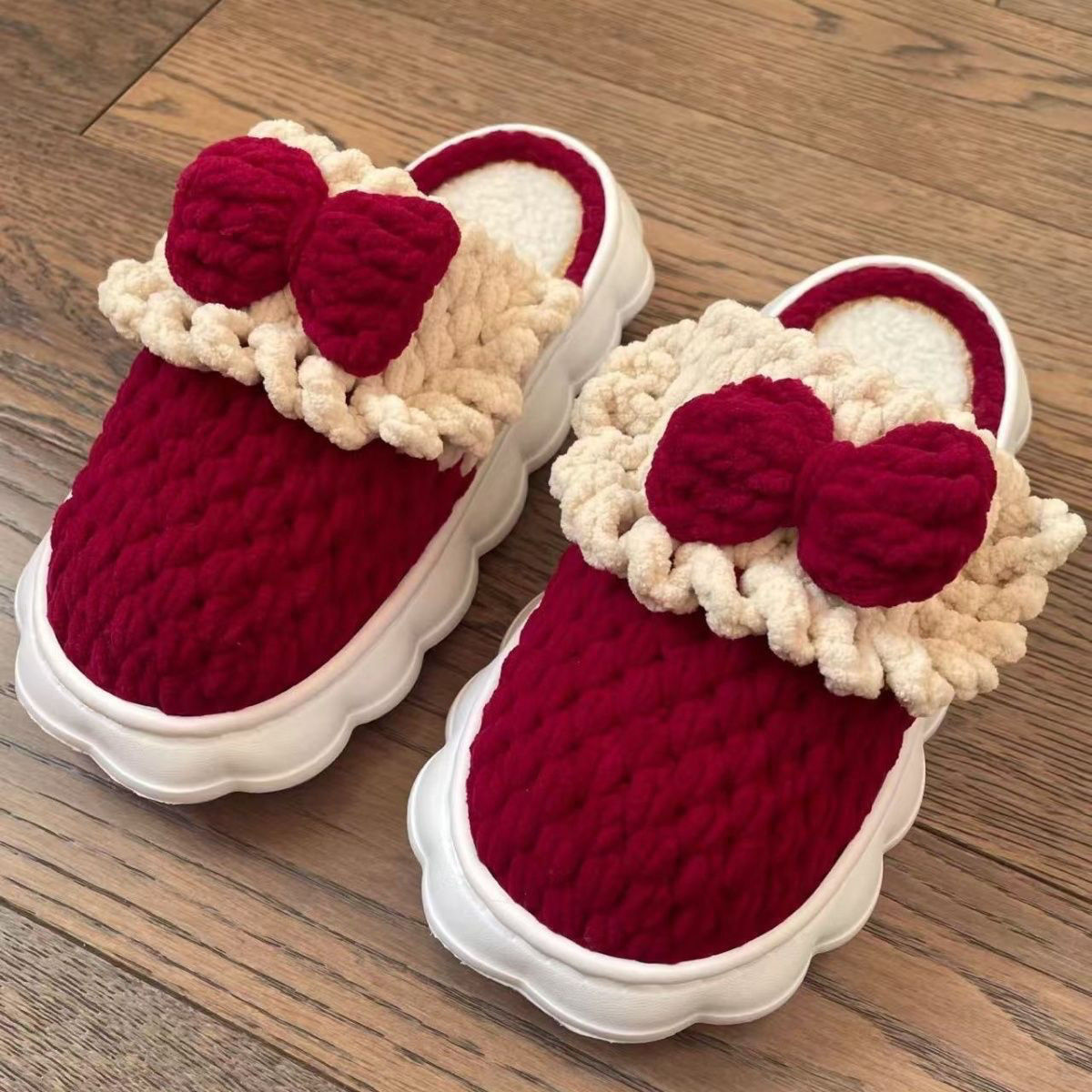 【成品发货】新款奶油拖鞋EVA云朵手工拖鞋冰条线钩针加绒防滑鞋底