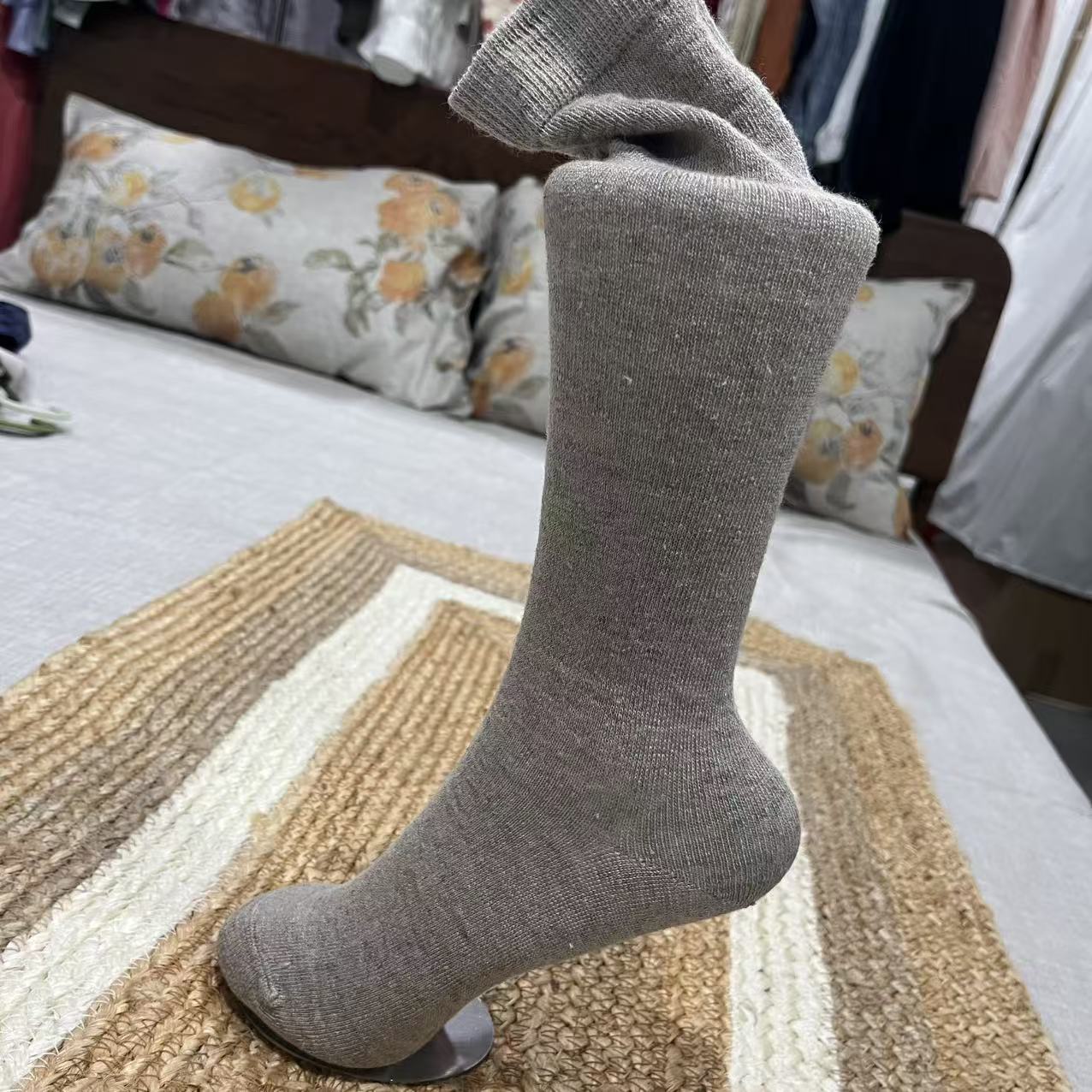 【五厂】汉麻小腿袜新款汉麻长筒字母小腿袜秋冬麻含量89.3（加长）
