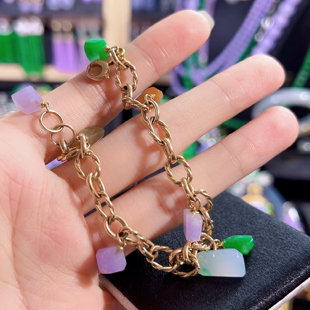 翡翠18K金镶嵌手链签收后24小时鉴赏期