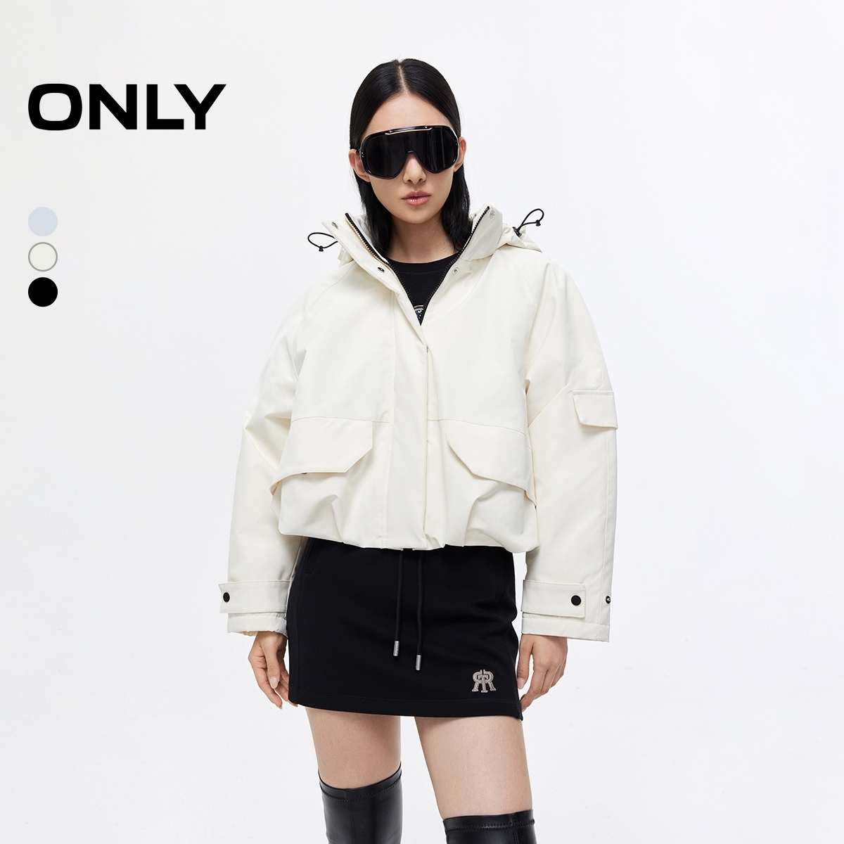 ONLY2025秋季新款轻户外可拆卸连帽宽松短款棉服女|125322010