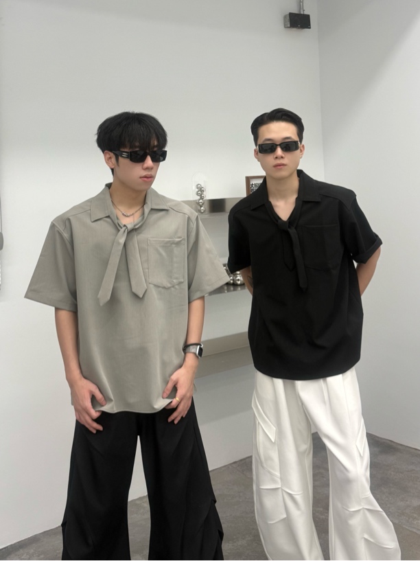 男士夏季宽松潮流小众韩版短袖衬衫休闲设计感十足C6101