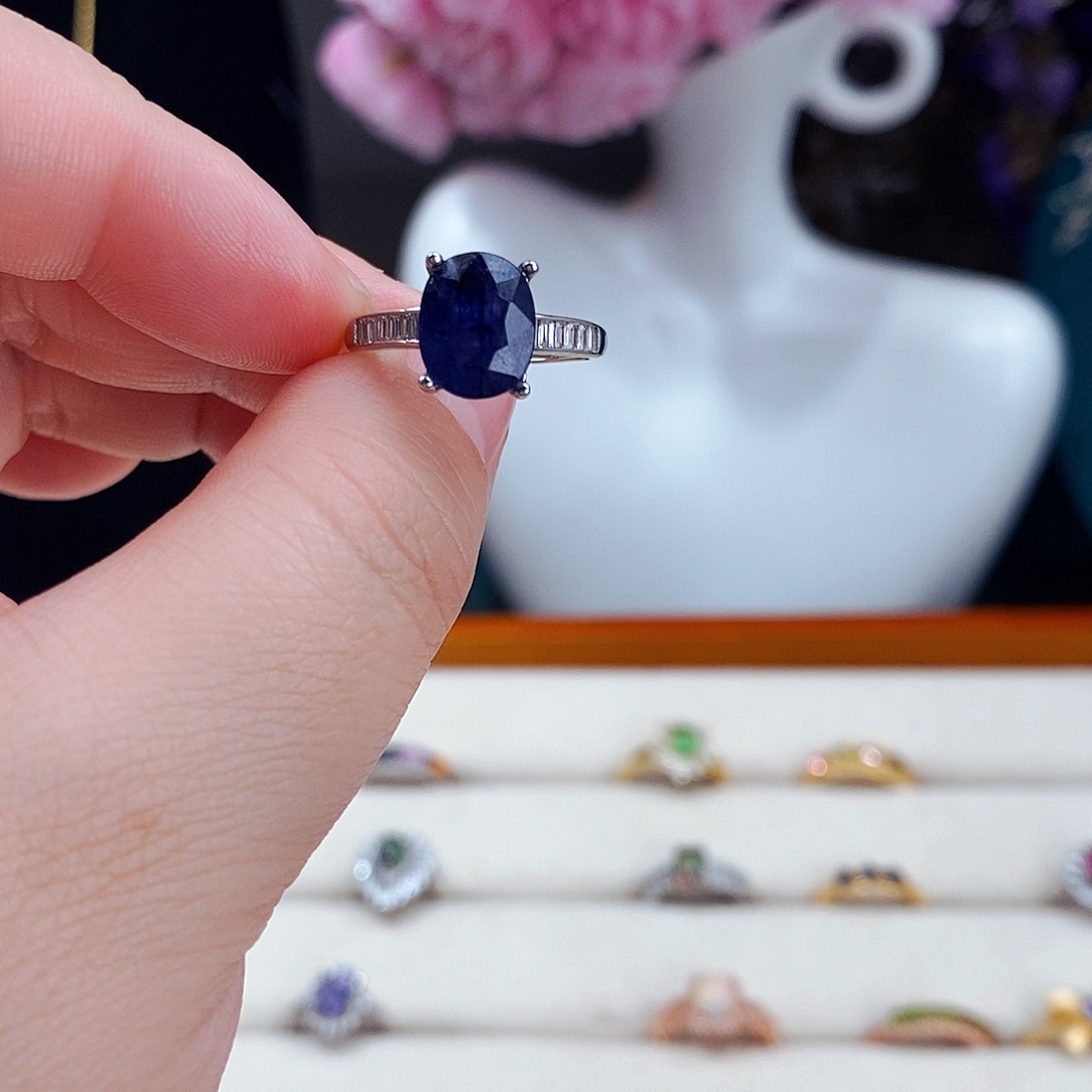 蓝宝石戒指银S925镶嵌