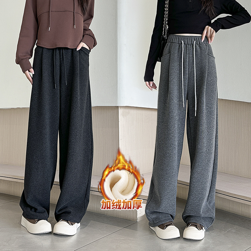 毛呢加绒加厚弯刀裤女款爆款2025新款小个子裤子高腰显瘦阔腿裤女