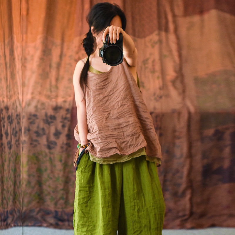 麻衣铺合集链接201-300苎麻亚麻汗麻百搭无袖吊带宽松夏季复古