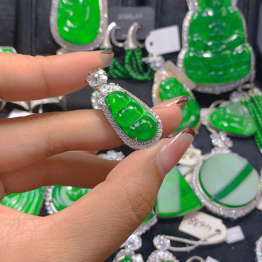 翡翠银S925镶嵌吊坠(不含链)8888888888