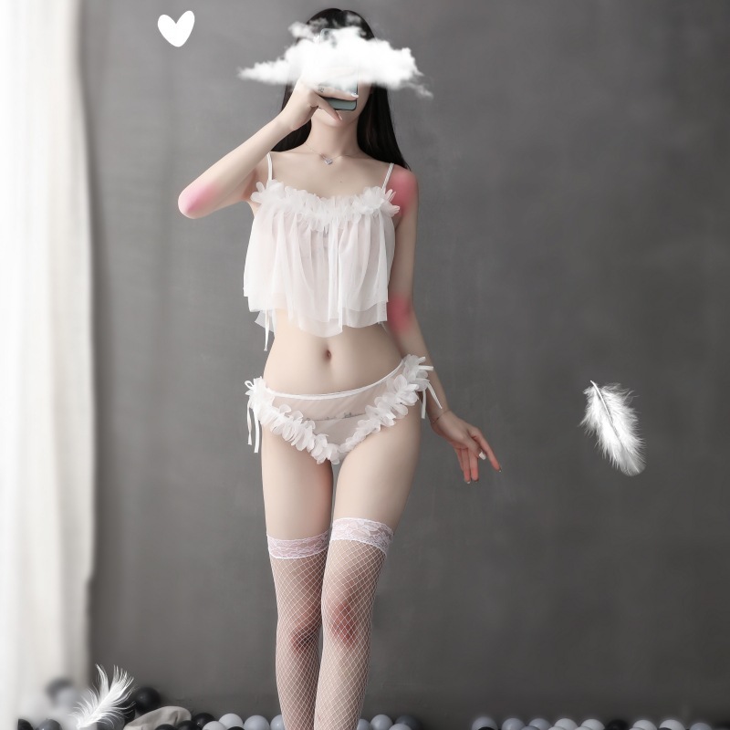 性感内衣花瓣拼接网纱睡衣挂脖露背网纱睡裙蕾丝家居服