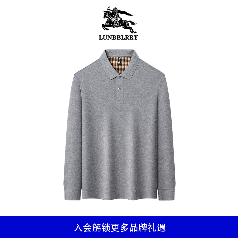 专柜欧洲巴家纯色POLO衫男士新款100%纯棉长袖翻领商务行政上衣