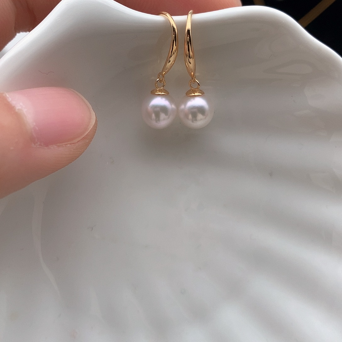 海水珍珠7-7.5mmak耳勾银S925镶嵌