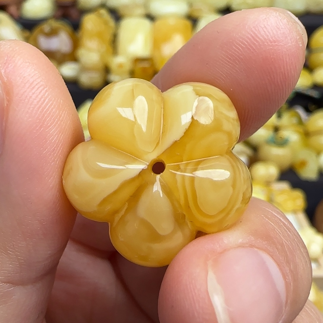 蜜蜡吊坠(不含链)未镶嵌不退换天然俄料浓蜡妖花蜜蜡五瓣花吊坠