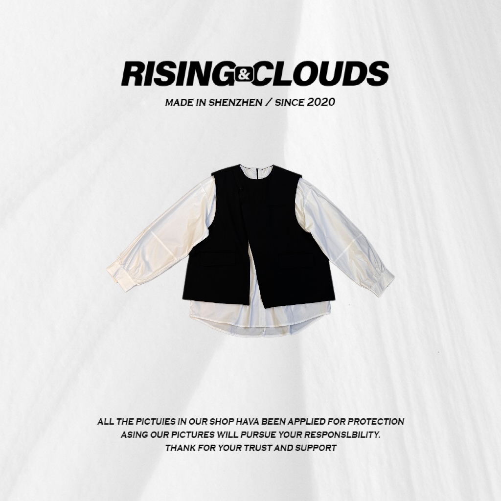 【玲子】早春舒适百搭时尚假两件马甲衬衫020265