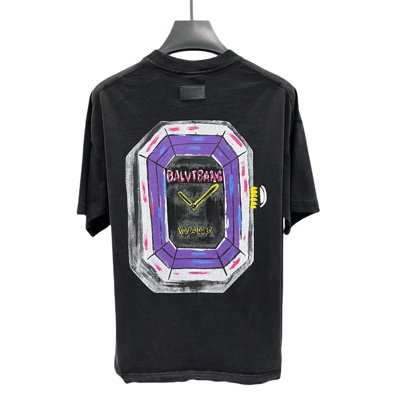 手绘表重磅纯棉做旧炒色T恤短袖935#