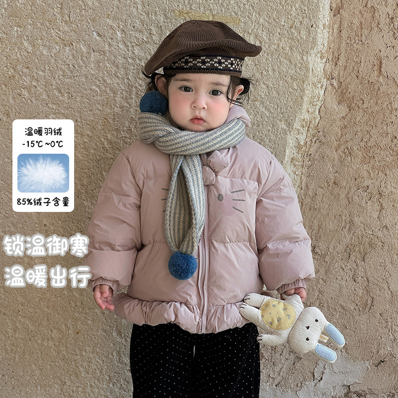 女童羽绒服冬装可爱卡通连帽上衣婴儿白鸭绒外套保暖2311
