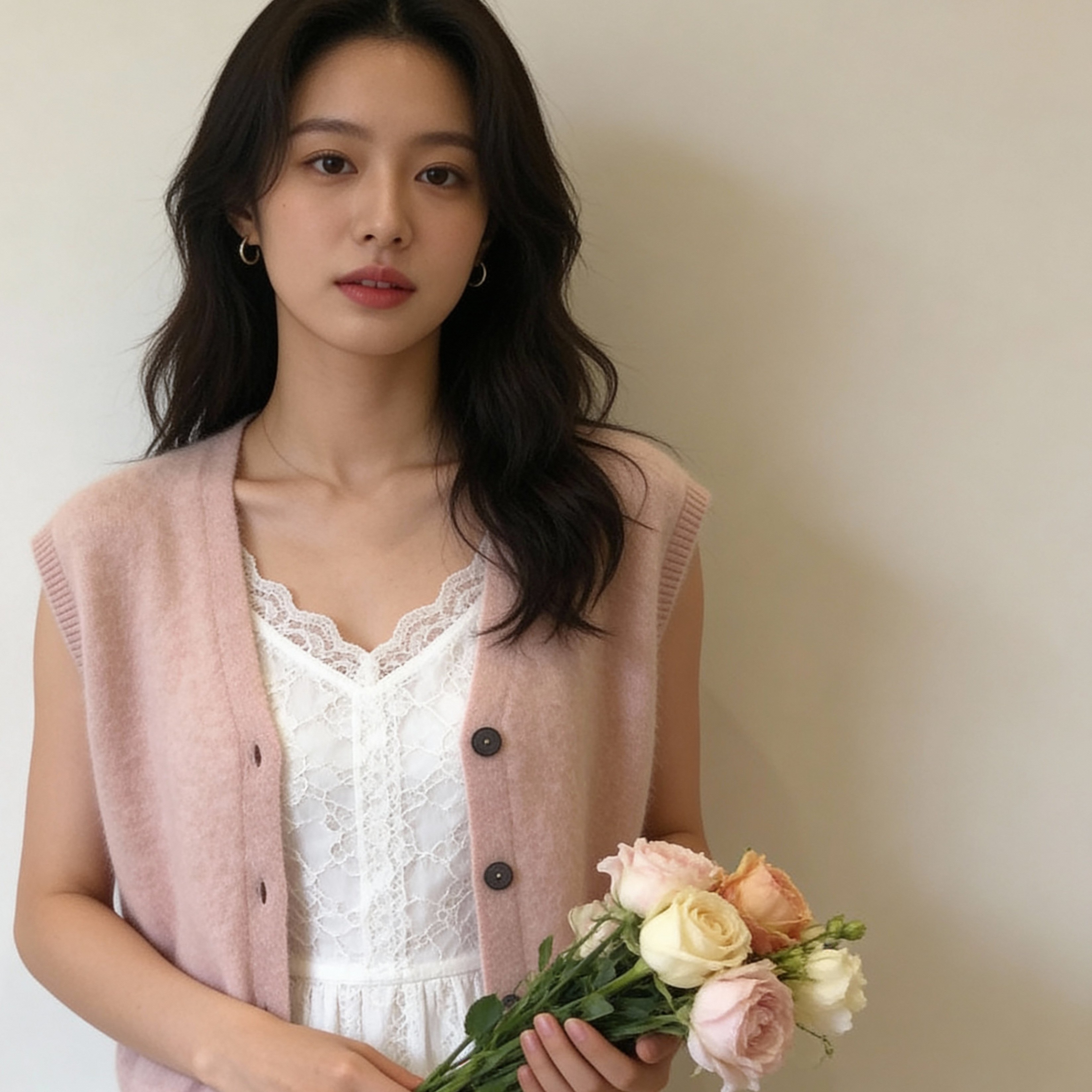 【100% 山羊绒】秋冬 V 领单扣针织背心女宽松羊绒马甲 CVM0003