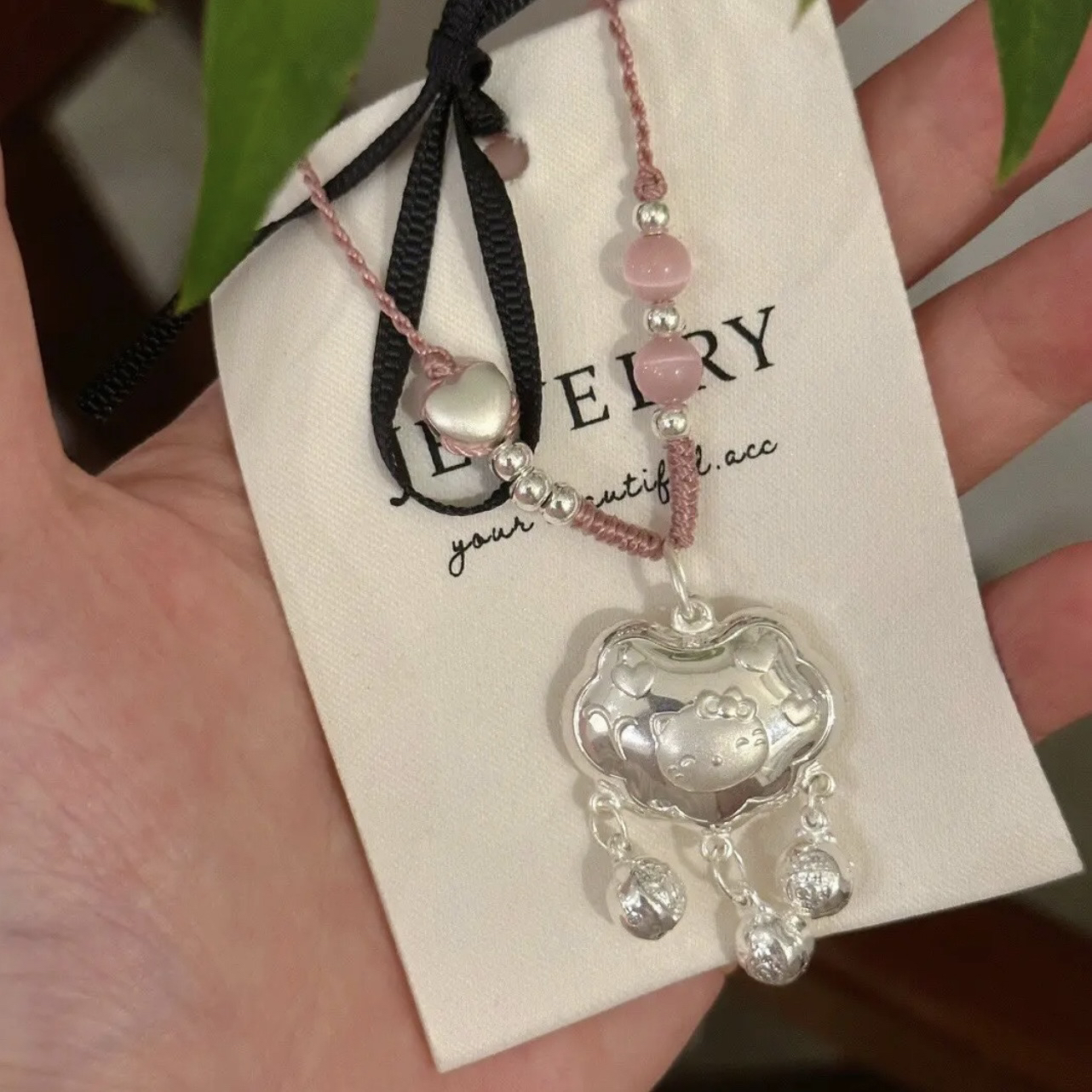 吊坠足银 足银999Hellokitty猫纯银吊坠手工项链少女心kt猫爱心