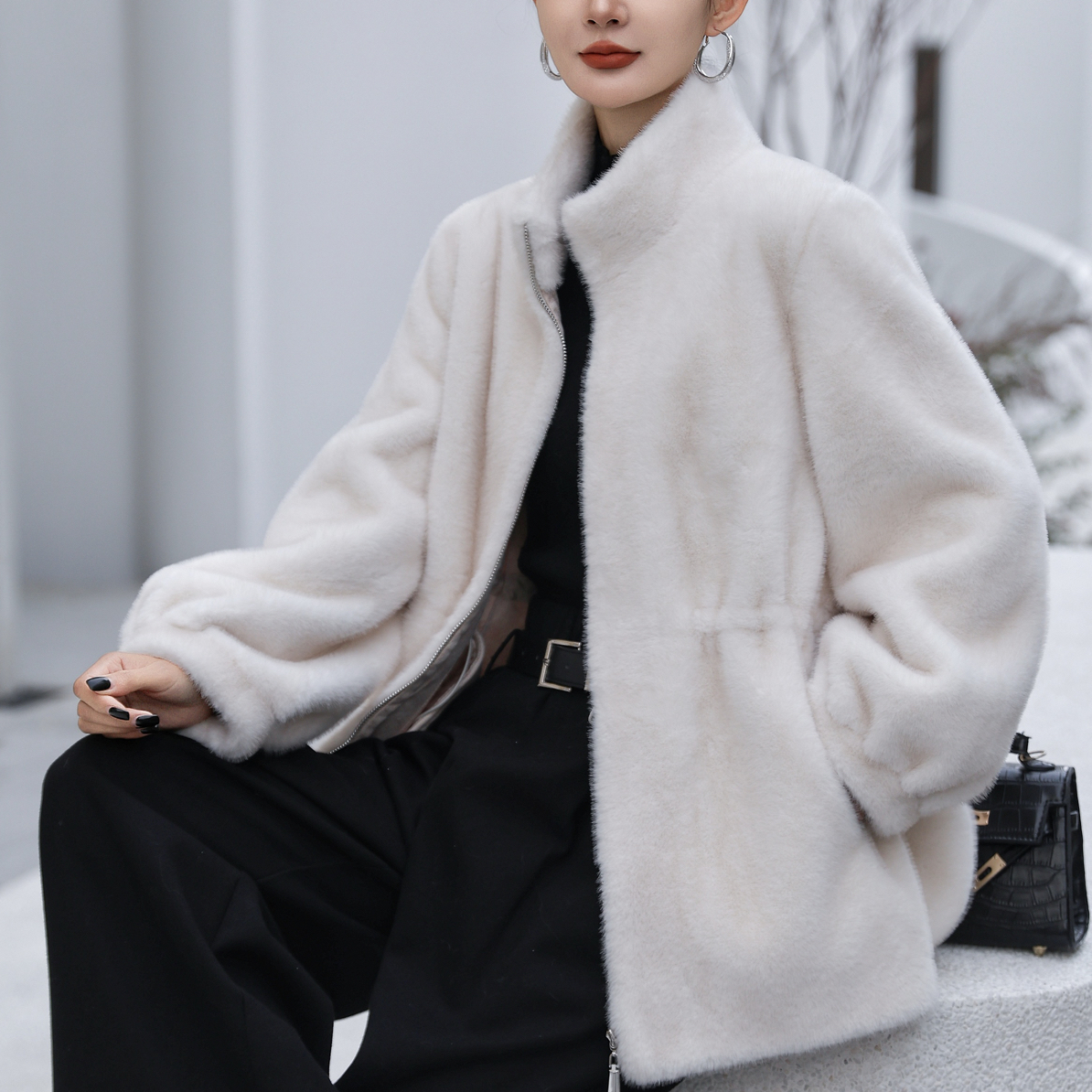 冬季立领韩版轻奢收腰外套99268