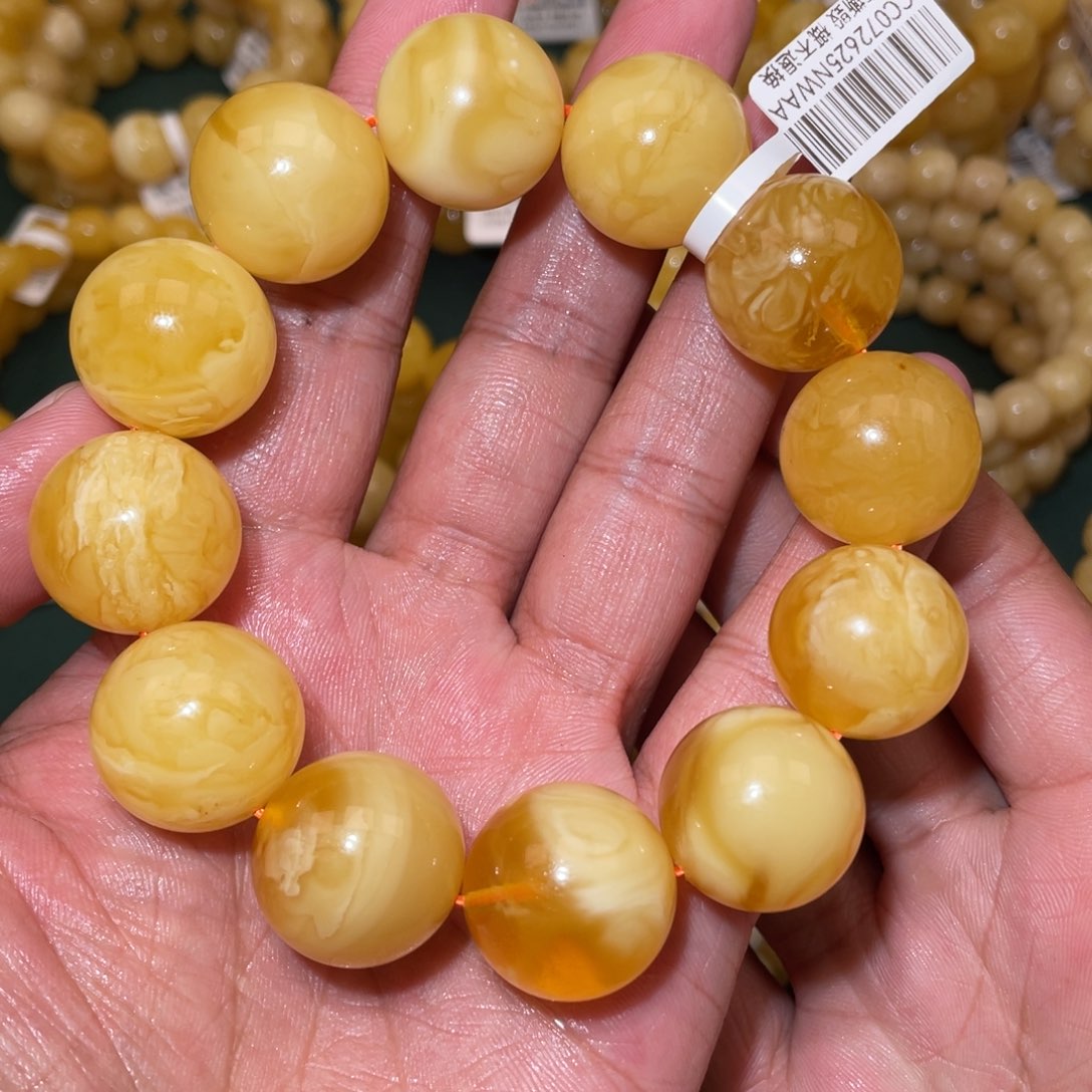 未镶嵌蜜蜡珠宝奇石20+俄微微瑕圆珠手串58.6