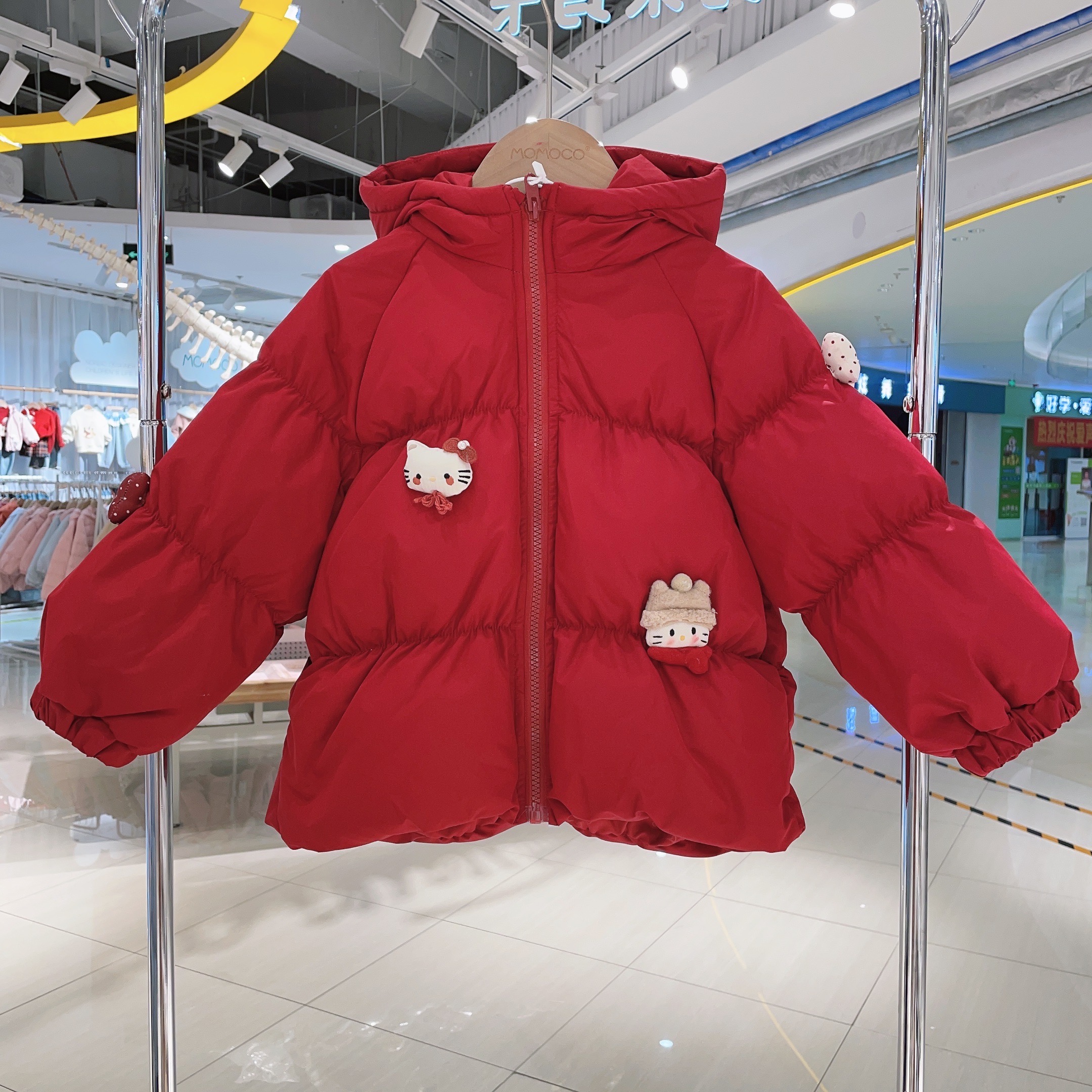 MOMOCO冬季女童90鸭绒韩系甜美小猫玩偶羽绒外套保暖77820102001