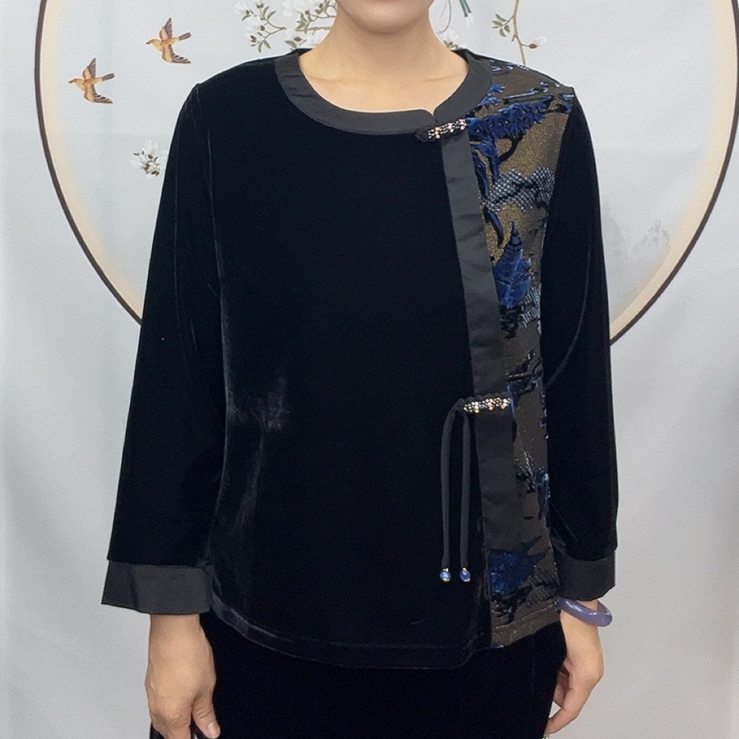 步摇提花撞色浮雕中老年妈妈秋季新款上衣