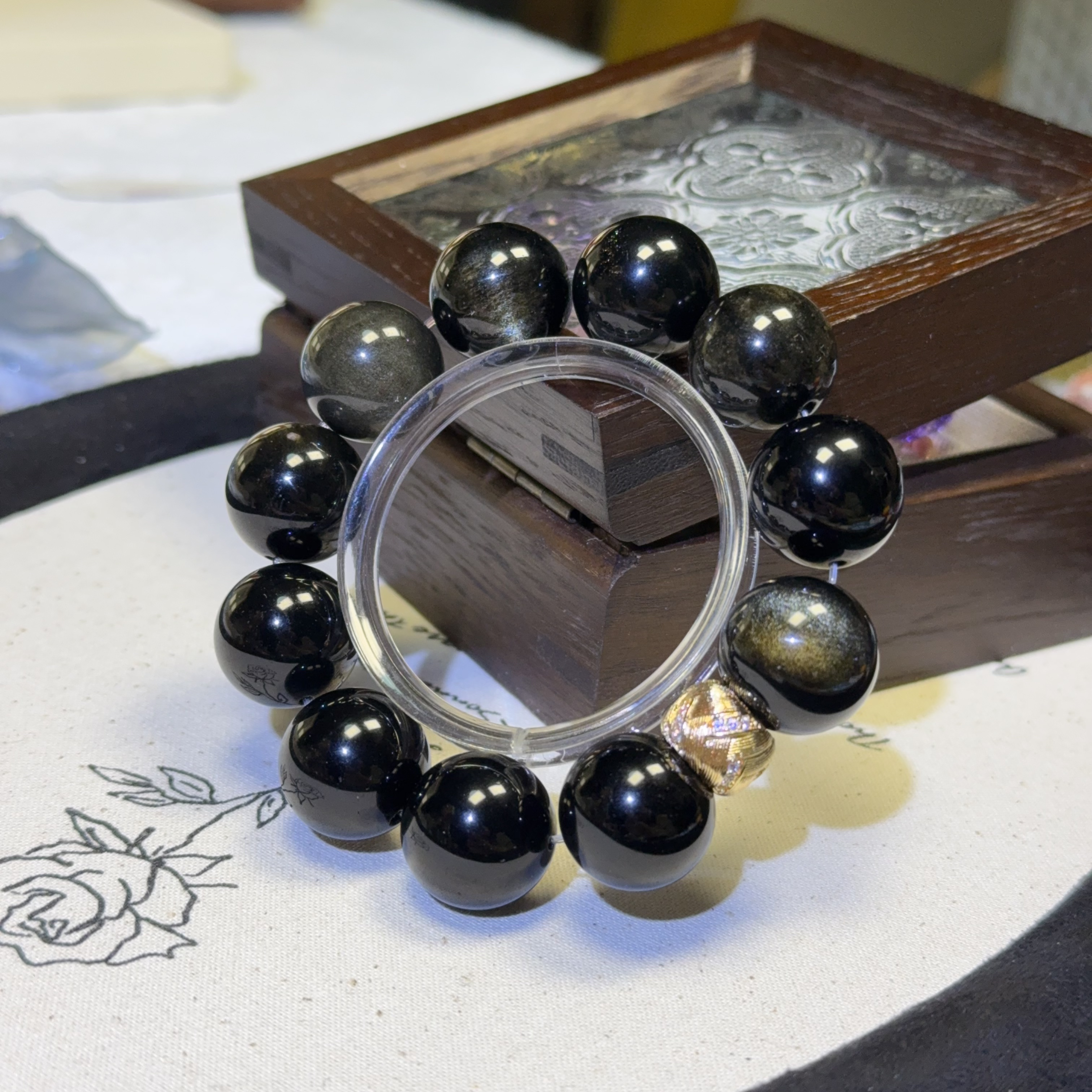 【水系/防避挡】金曜石16-17mm 天然水晶默认微瑕 手围13-17