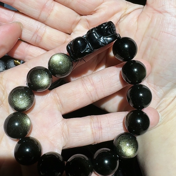 一***~黑曜岩未镶嵌手链