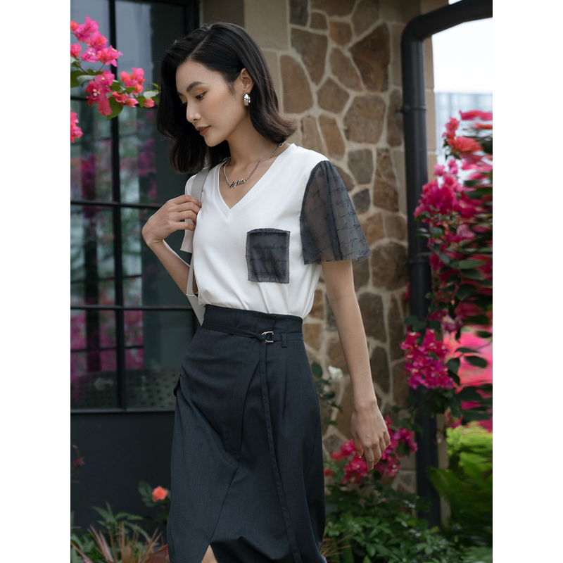 【尚雅】莱芙艾迪儿针织短袖上衣1E2S23169