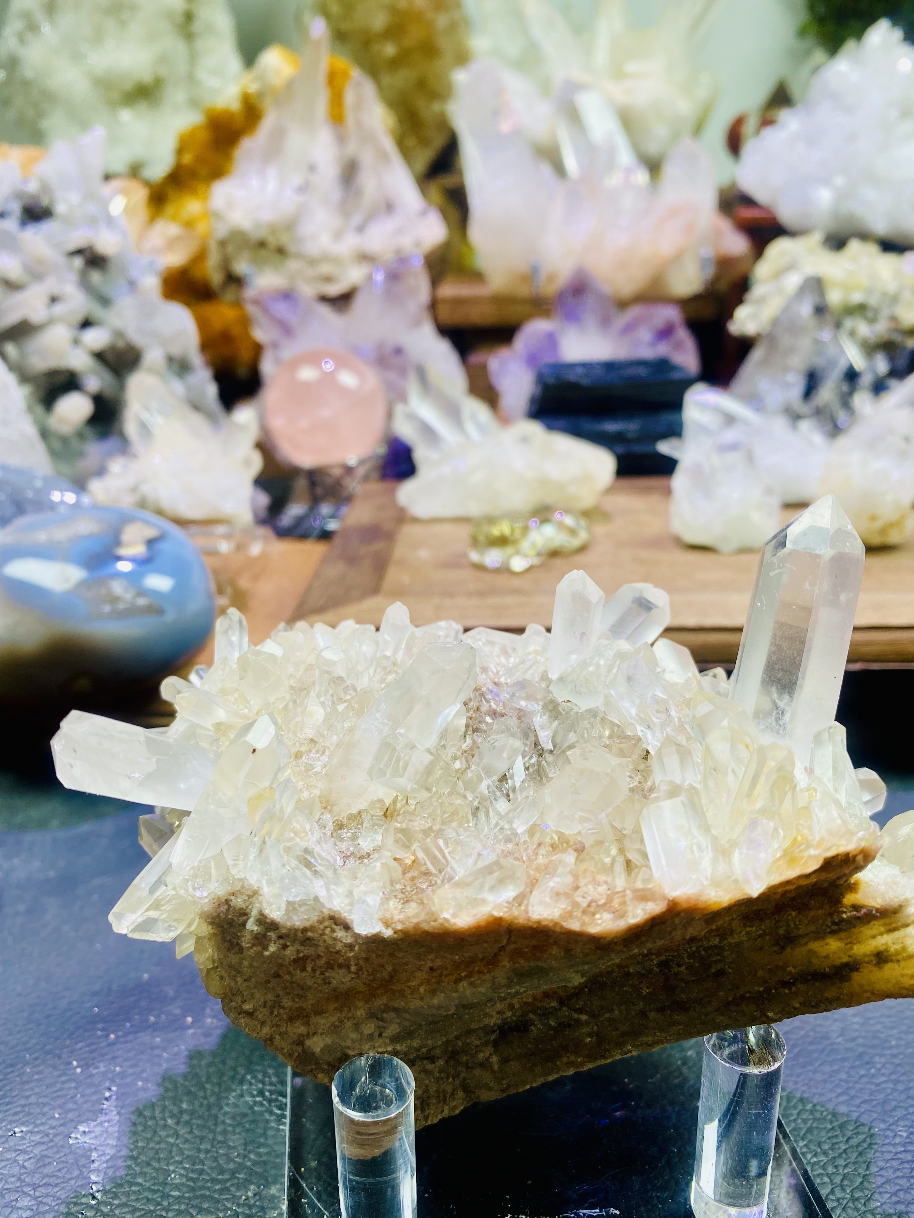白水晶簇摆件 矿标 白皮透体中式玄关黄色书房摆设装修摆件轻奢