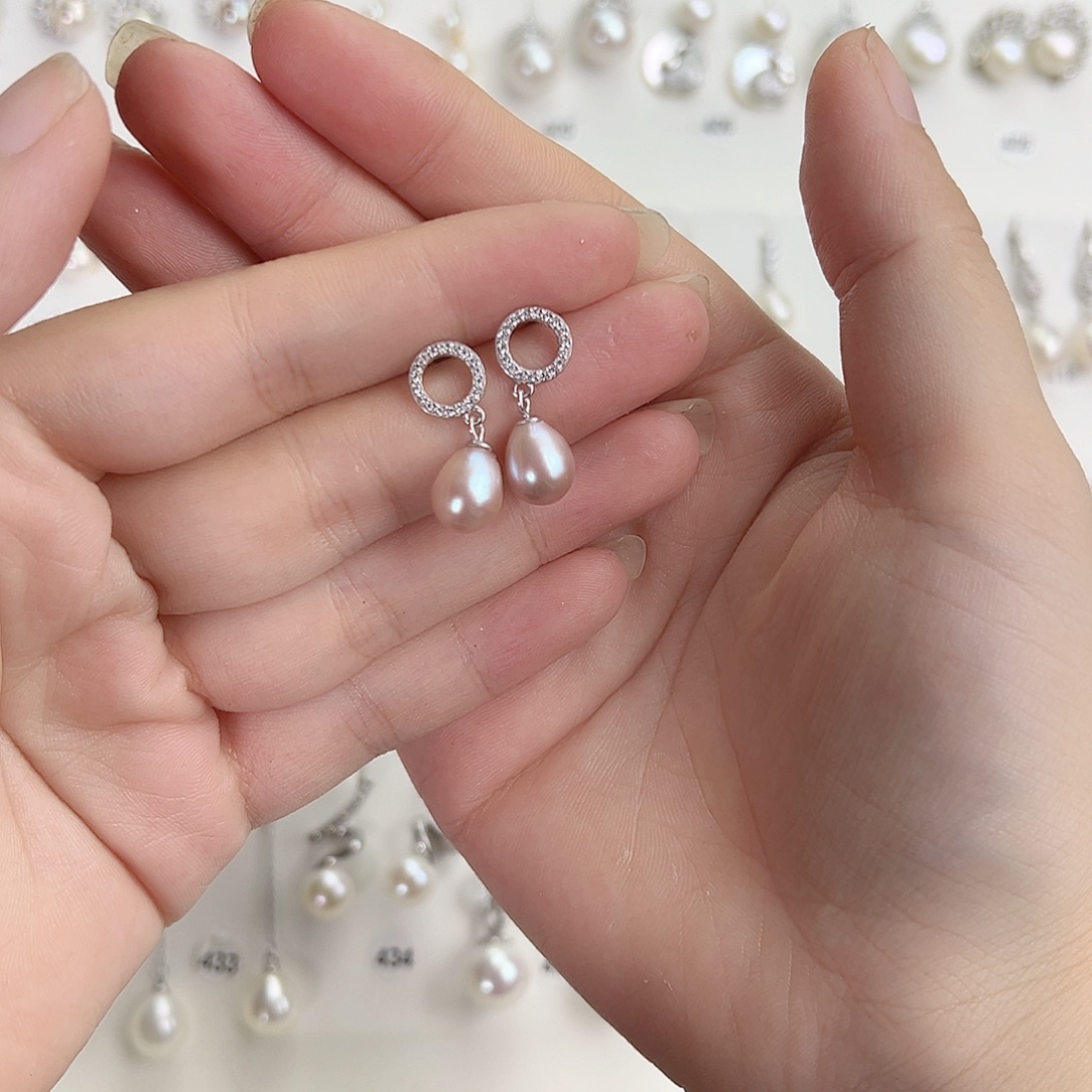 银S925镶嵌淡水珍珠耳饰