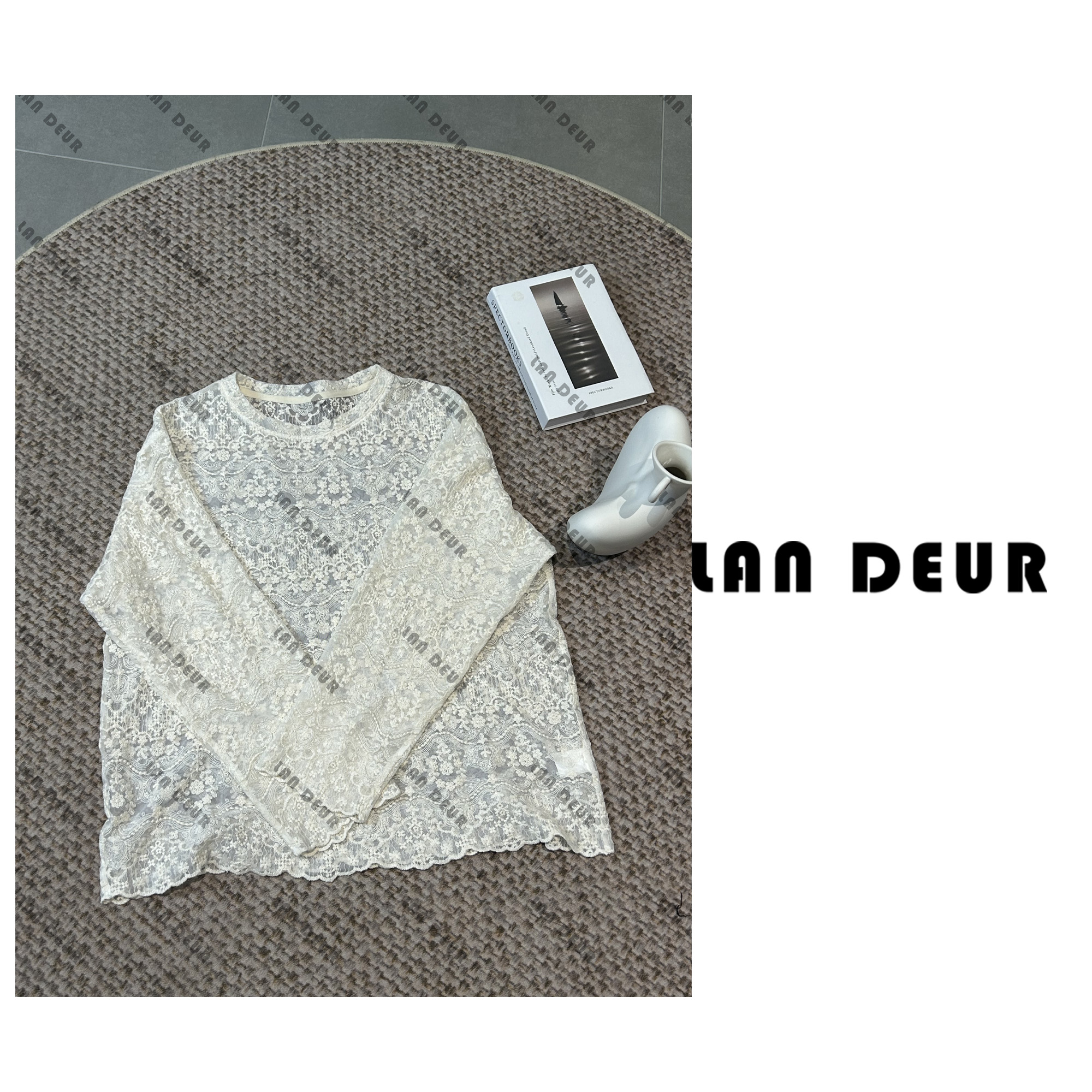 【白山茶书签】圆领蕾丝精致时尚气质百搭小众套头衬衫女上衣长袖