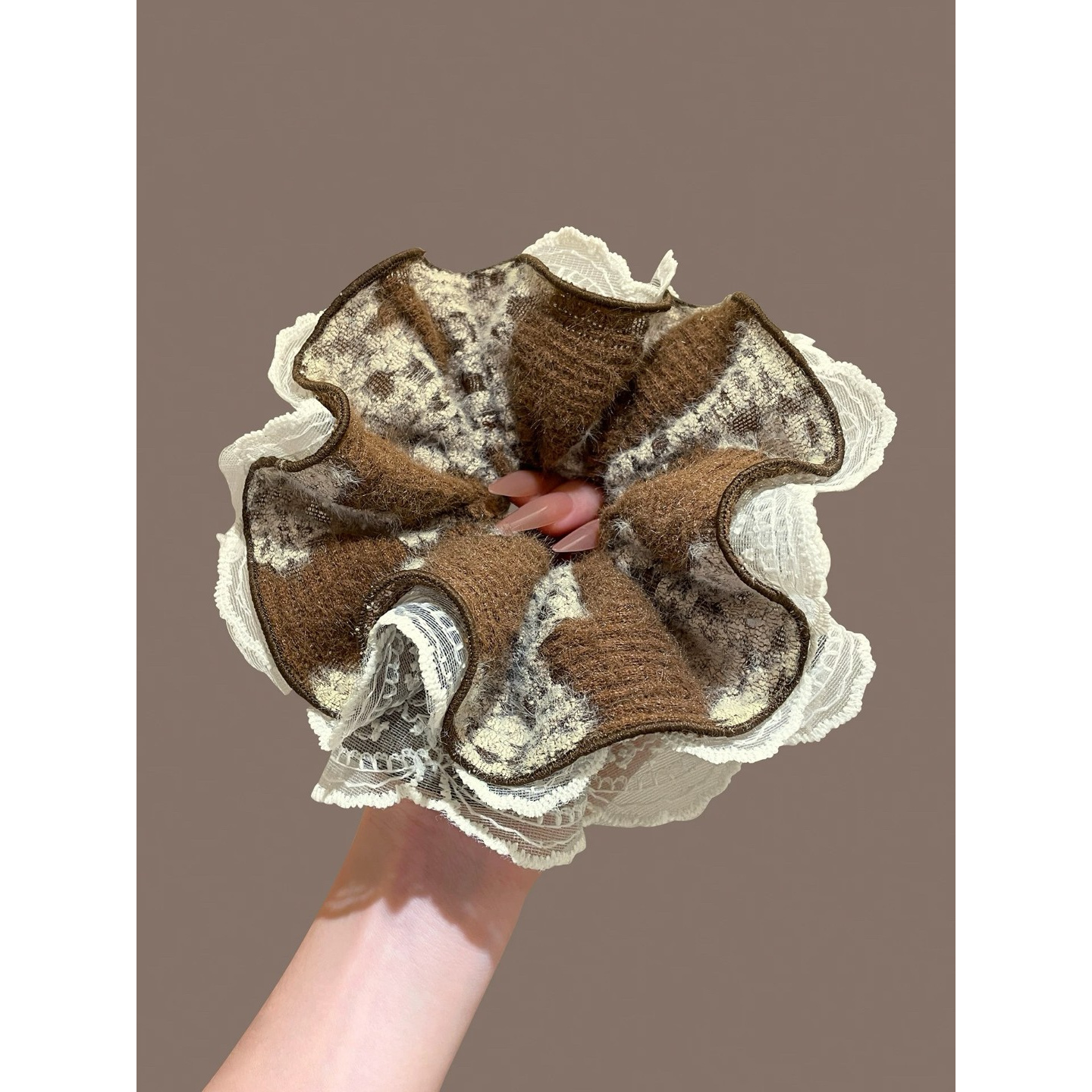 韩国高端蕾丝花边褶皱大肠发圈丸子头花头绳百马尾发绳发饰4146