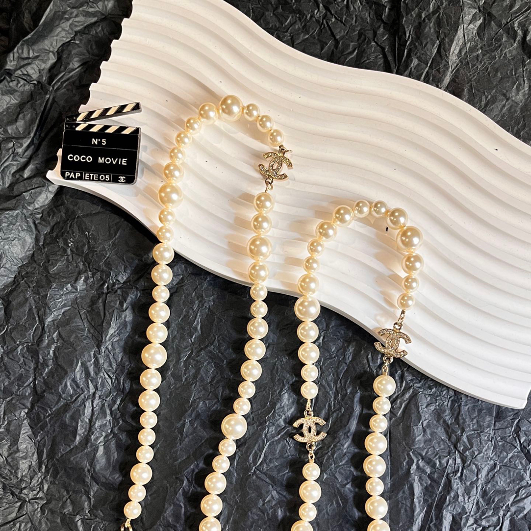 95新 Chanel/香奈儿 泡泡中古Chanel水钻双C珍珠项链