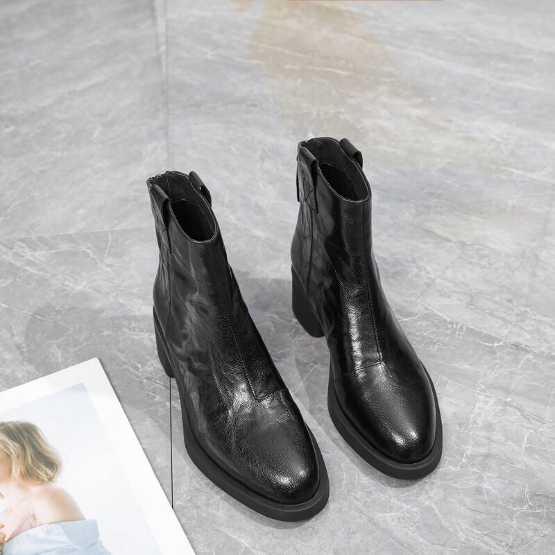 X002头层牛皮小跟靴子
