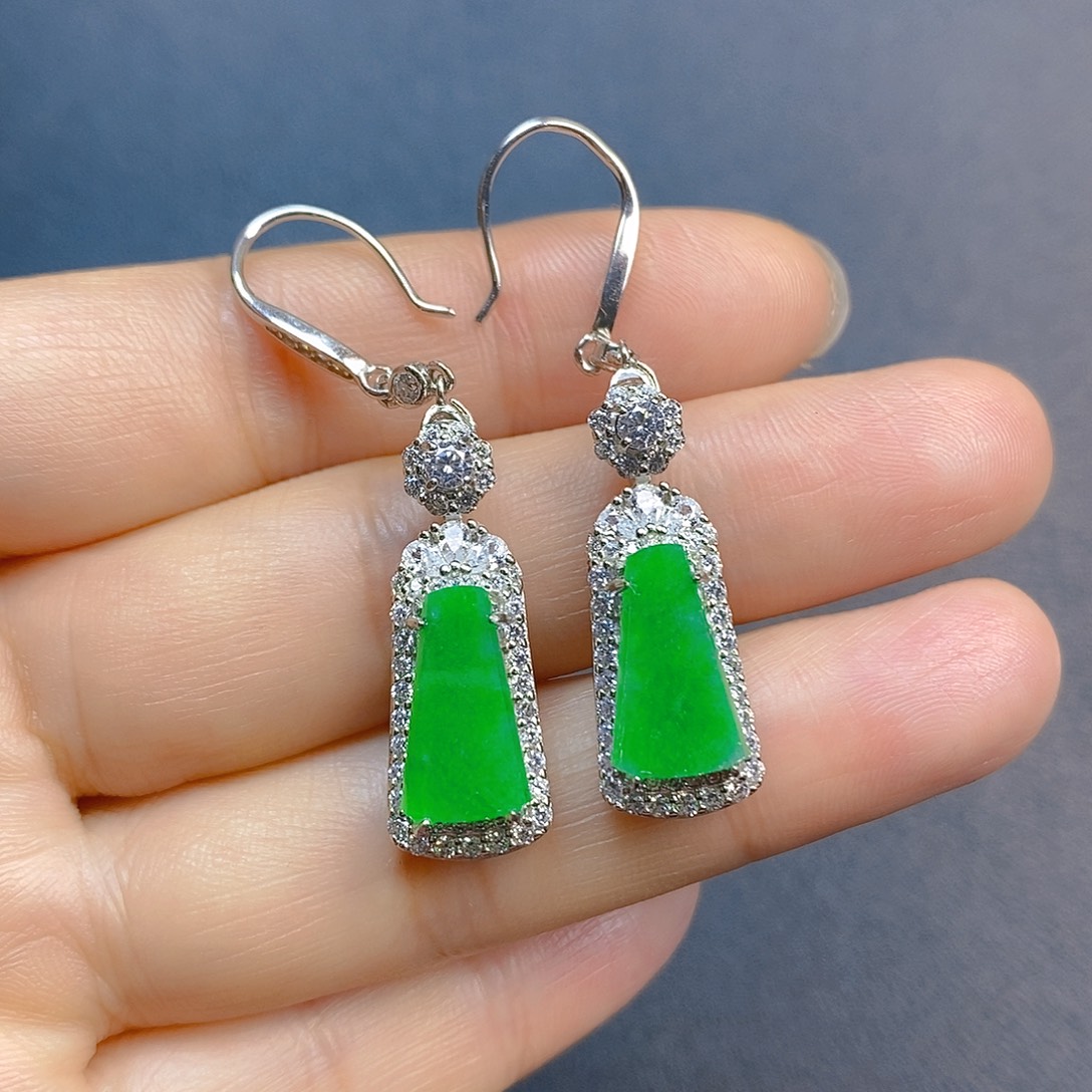 翡翠银S925镶嵌耳饰